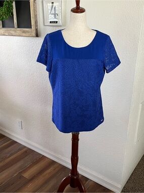Calvin Klein Royal Blue Short Sleeve Lace Top